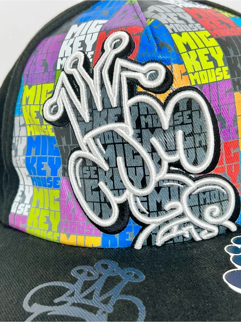 Disney Parks Mickey Mouse Graffiti L/XL Flex Fit Hat Adult Black Colorblock Cap